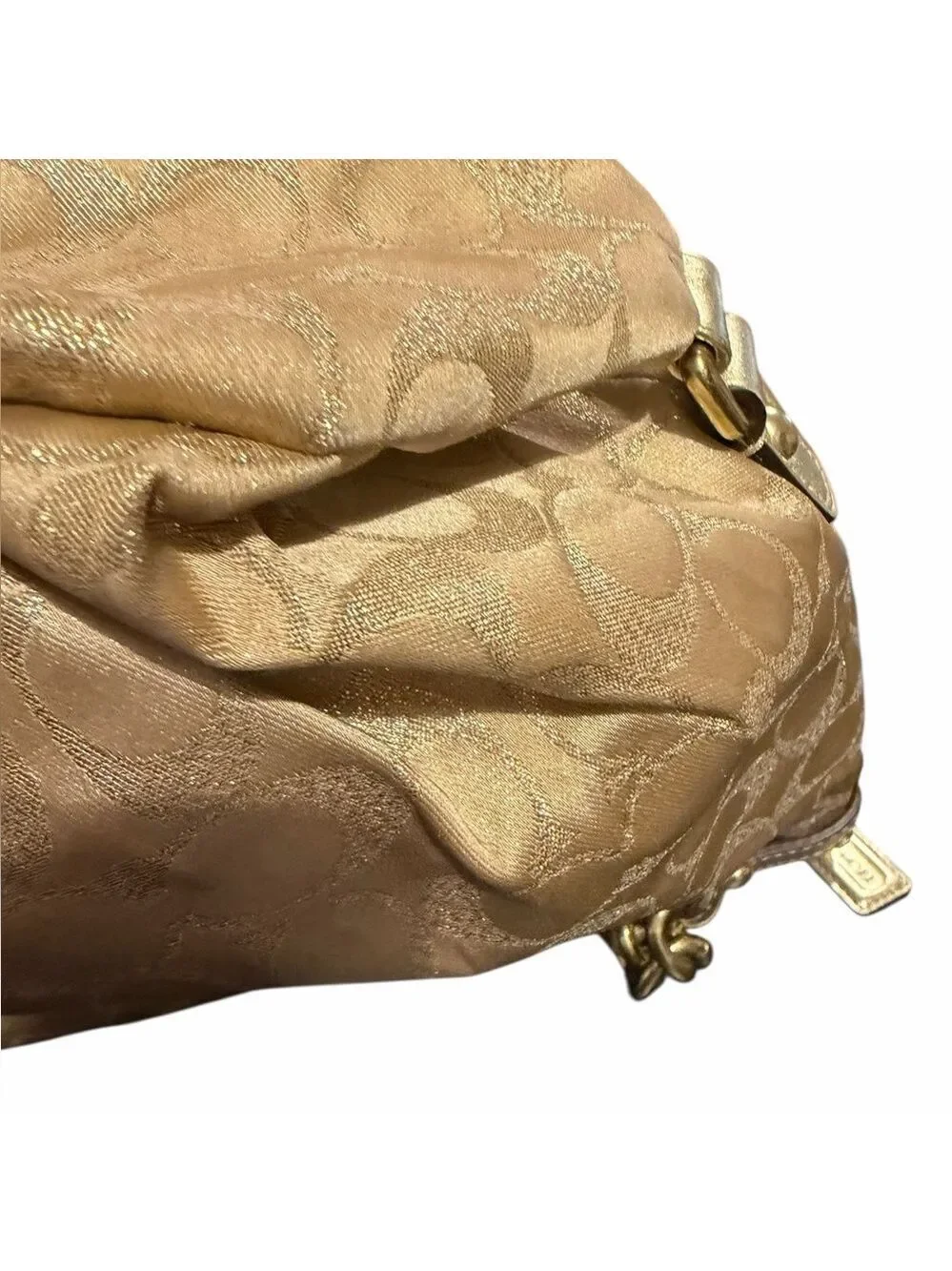 Coach Signature Brooke Hobo Bag Metallic Gold Sateen Gold Hardware Hang Tag